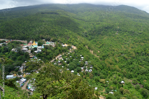 View from the top of Popa Taungkalat monastery to the Popa village near Bagan, Myanmar. photo