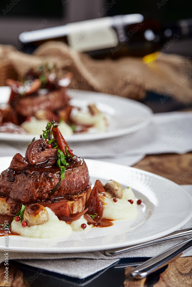 Gourmet appetizer: Beautifully decorated catering banquet foie gras with berries Gourmet appetizer: Beautifully decorated catering banquet foie gras with berries