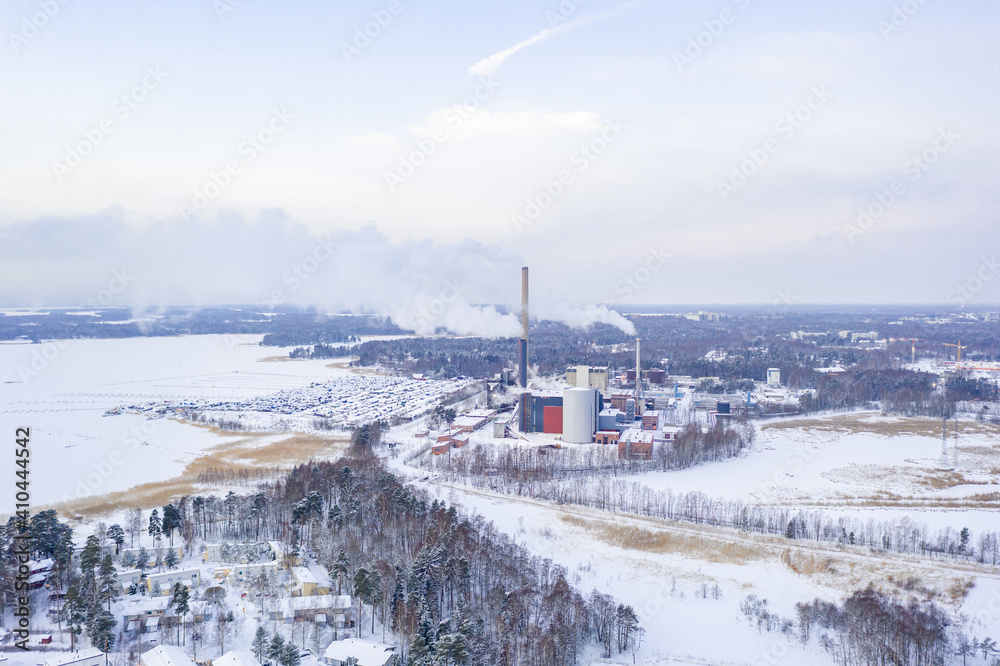 Aerial view of the combined heat and power plant, Finland.