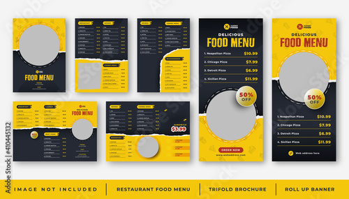 Restaurant cafe food menu, Trifold brochure, Roll Up banner