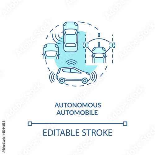 Autonomous automobile concept icon. Cyber-physical systems application idea thin line illustration. Self-driving, driverless car. Vector isolated outline RGB color drawing. Editable stroke