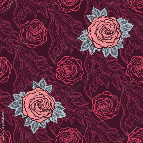 Wallpaper Mural Vintage tattoos seamless pattern with beautiful roses and fire vector illustration Torontodigital.ca