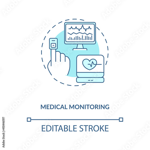 Medical monitoring concept icon. CPS application idea thin line illustration. Pulse rate, blood pressure measuring. Avoiding serious problem. Vector isolated outline RGB color drawing. Editable stroke