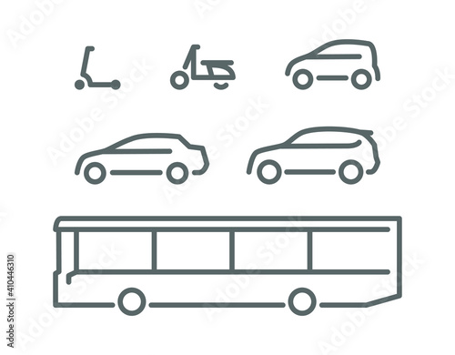 Set of transport icons, line silhouette