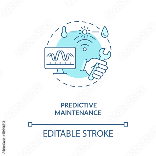 Predictive maintenance concept icon. Industry 4.0 trend idea thin line illustration. Detecting anomalies in operation and possible defects. Vector isolated outline RGB color drawing. Editable stroke