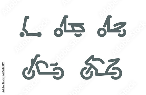 Set of motorbikes icons, line silhouette