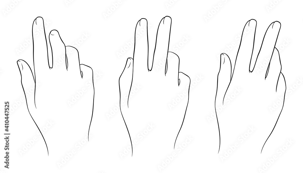Realistic womans hand collection line. Vector Illustration of female hands of different gestures Realistic womans hand collection line. Vector Illustration of female hands of different gestures