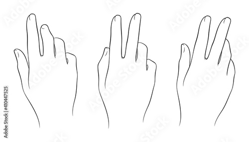 Realistic womans hand collection line. Vector Illustration of female hands of different gestures