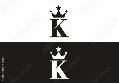 Black and white of K initial letter with crown logo