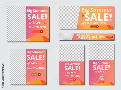 Web banners templates, standard sizes with space for photo, modern design