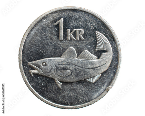 Картината върху платно 1 icelandic krona coin isolated on white background