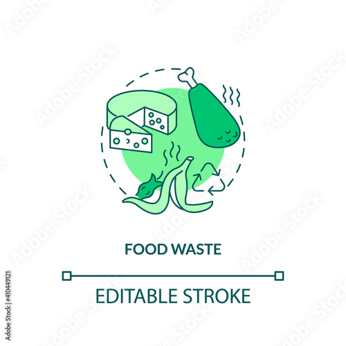 Food waste concept icon. Organic waste type idea thin line illustration. Food loss, leftovers. Keeping beyond expiry date. Vector isolated outline RGB color drawing. Editable stroke