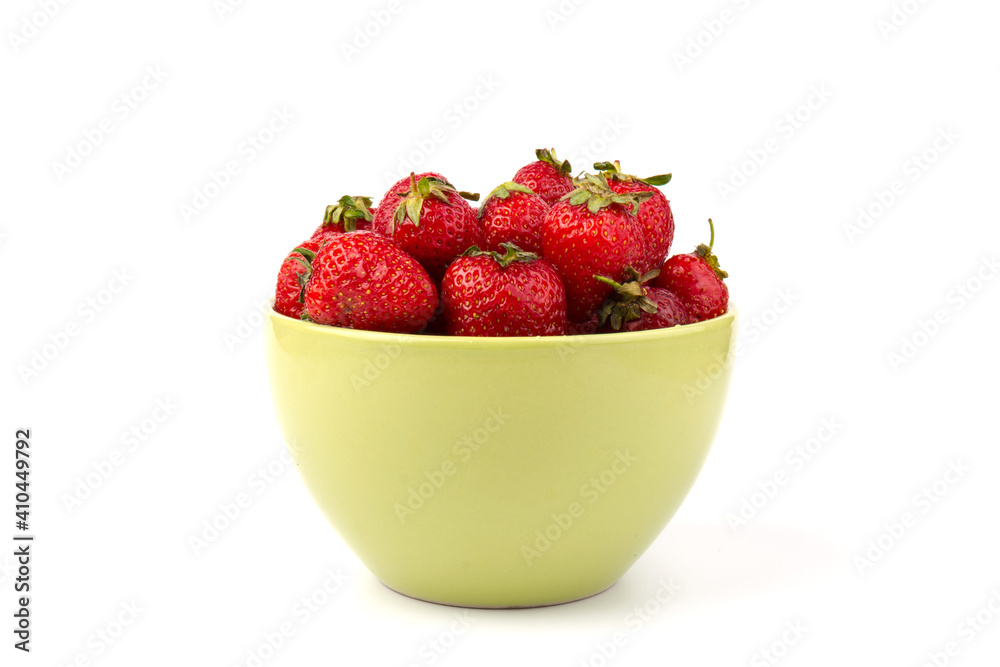 Ripe strawberries isolated on white background, place for text Ripe strawberries isolated on white background, place for text