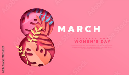 Happy Women Day 8 march cutout tropical leaf card