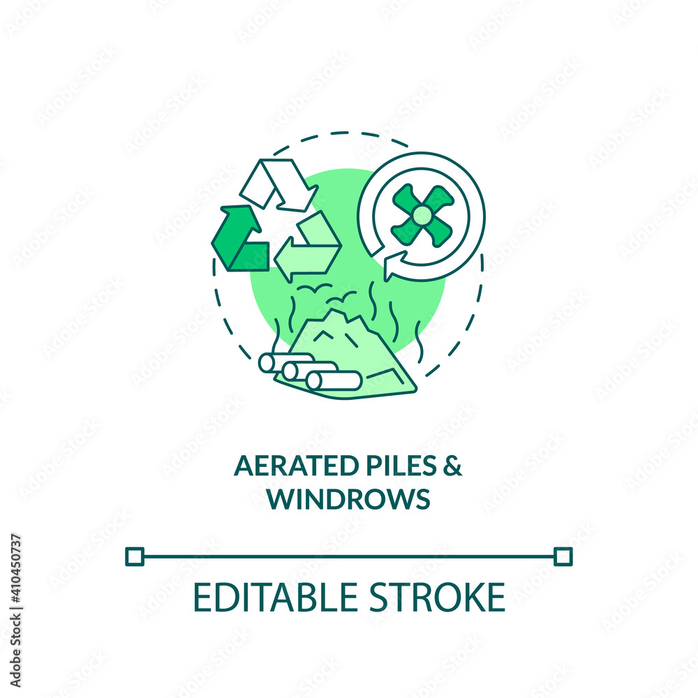 Aerated piles and windrows concept icon. On-farm composting idea thin line illustration. Forming organic waste into long piles rows. Vector isolated outline RGB color drawing. Editable stroke Aerated piles and windrows concept icon. On-farm composting idea thin line illustration. Forming organic waste into long piles rows. Vector isolated outline RGB color drawing. Editable stroke