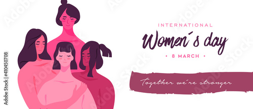 Happy women Day pink girl friend together banner