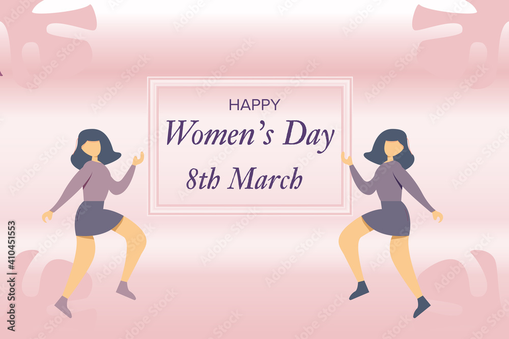 Fototapeta premium 8 March, lovely happy international women's day international celebration background, greeting card. Postcard on March 8. two girls celebrate international women's day