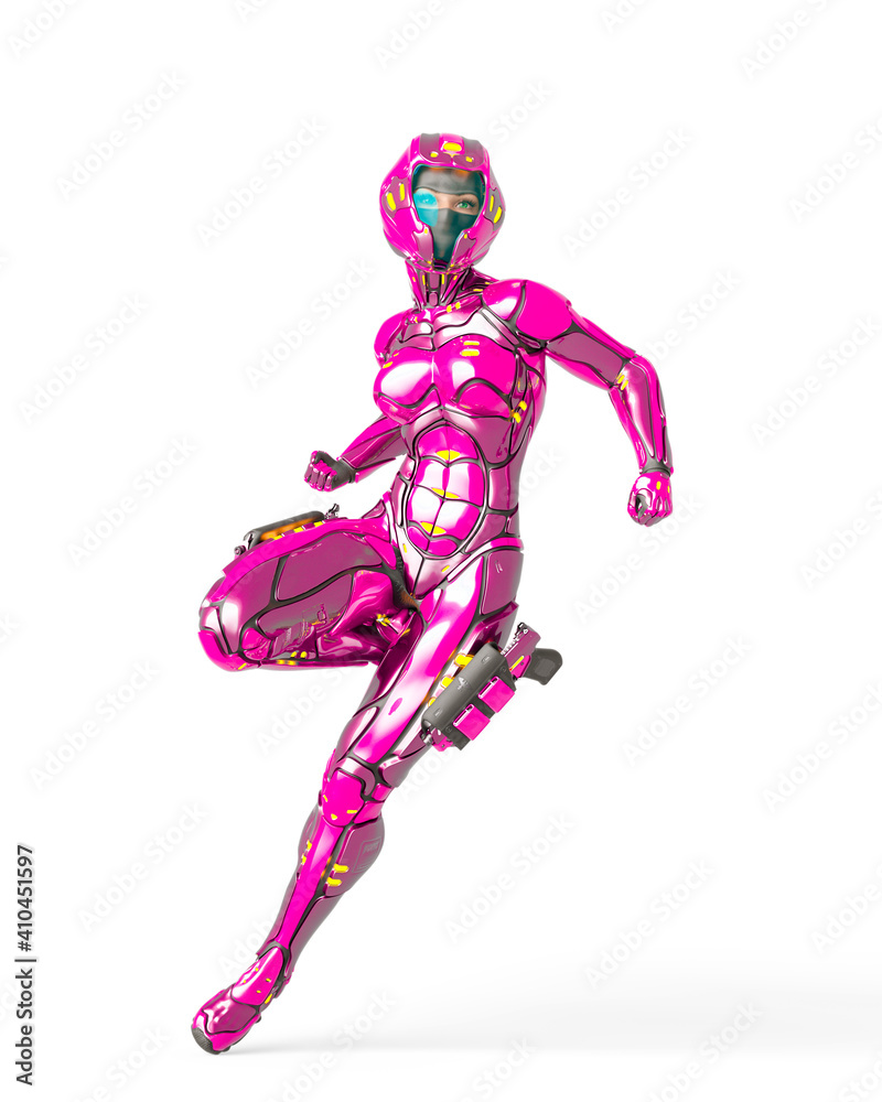 astronaut girl on sci-fi suit in action pose astronaut girl on sci-fi suit in action pose