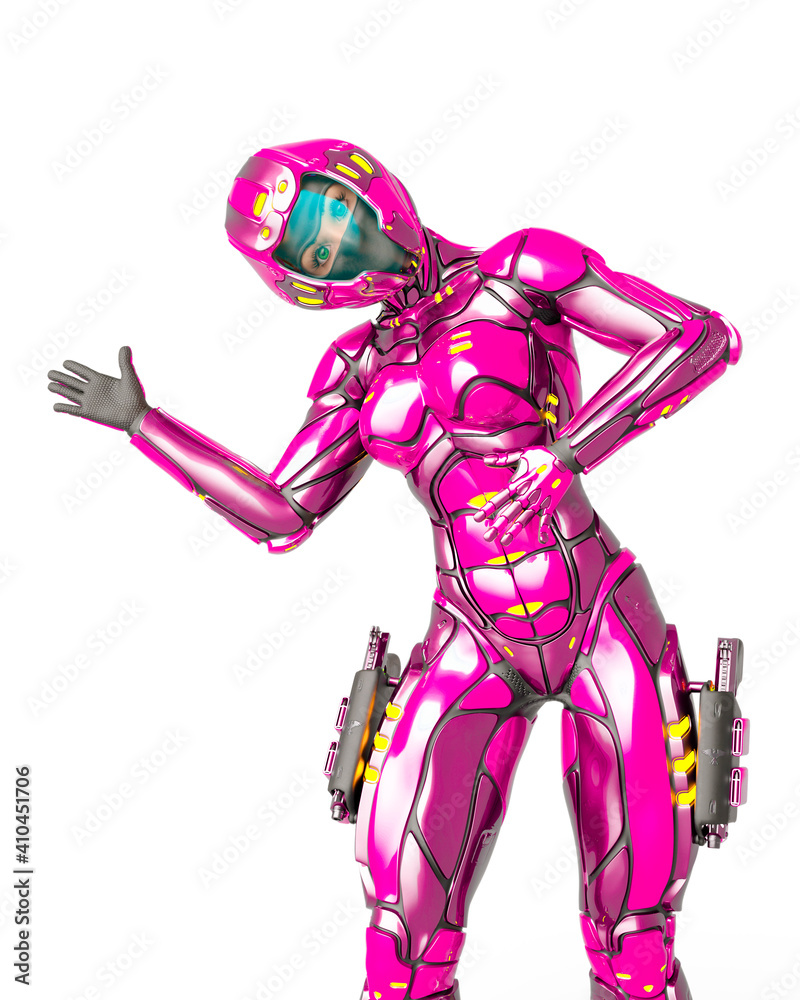 astronaut girl on sci-fi suit is dancing like a robot