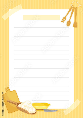 Recipe Card with Kitchen Items and Lines Vector Template photo