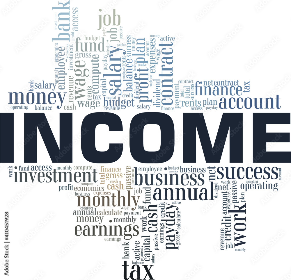 Income vector illustration word cloud isolated on a white background.