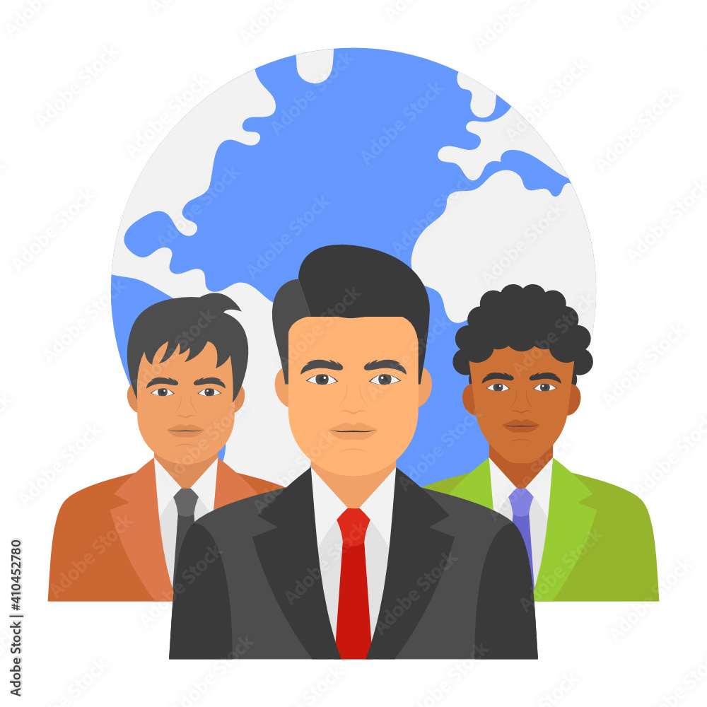 Diversity in Human Resources Concept, HRM Symbol on White Background, Cross Cultural Management Vector color Icon Design, Persons and Globe Design, Business Character Stock illustration Diversity in Human Resources Concept, HRM Symbol on White Background, Cross Cultural Management Vector color Icon Design, Persons and Globe Design, Business Character Stock illustration