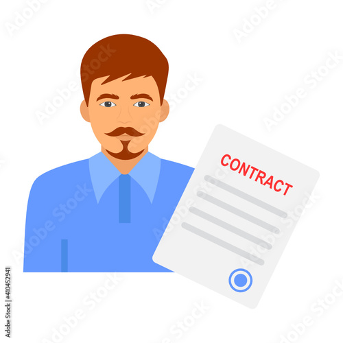 Employee with Contract Document Concept, Hrm Symbol on white background, Appointment Letter Vector Color Icon Design, Staff Agreement Sign, Business Character Stock illustration