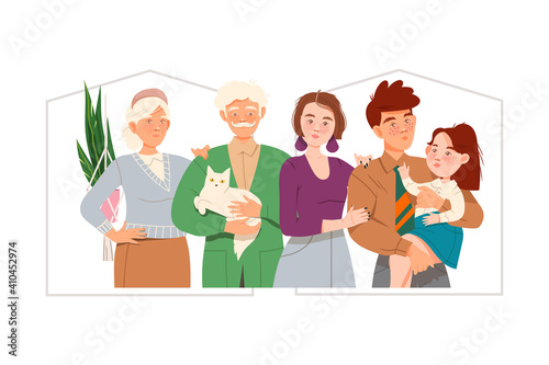 Happy Family with Mother, Father and Little Daughter Vector Illustration