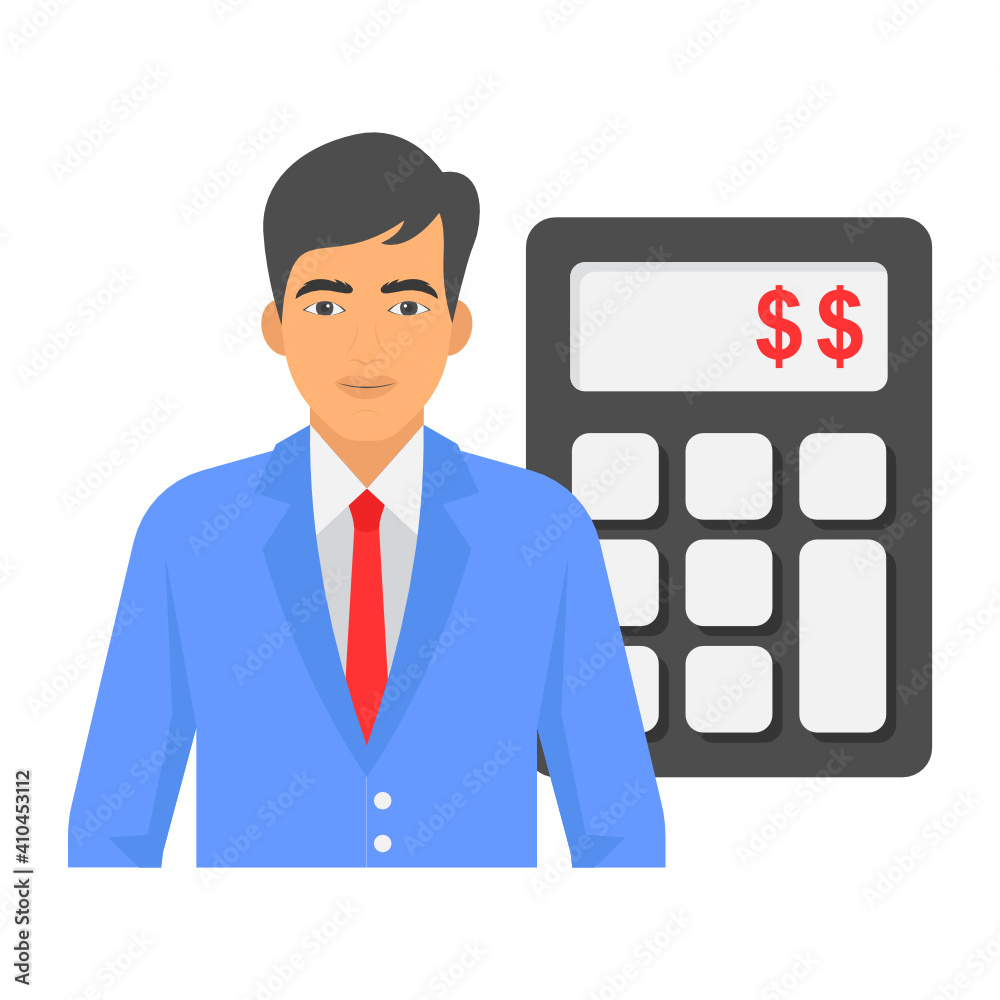 Human Resrouce Cost and Expense Concept, hrm symbol on white background, Wage Calculation Vector Color Icon design, Businessman with Calculation Stock Illustration Human Resrouce Cost and Expense Concept, hrm symbol on white background, Wage Calculation Vector Color Icon design, Businessman with Calculation Stock Illustration