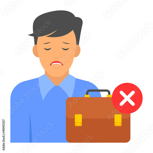 Jobless Person Concept, Executive Dismessed Vector color Icon Design, hrm symbol on white background, layoff Sign, Business character stock illustration