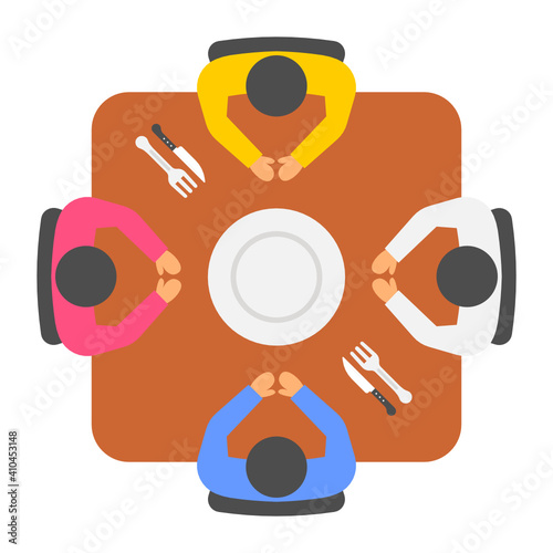 Staff Annual Dinner vector color icon design, employee meal program concept, hrm symbol on white background, Office Launch Break Sign, Cafe Sitting Arrangement Top view Stock illustration