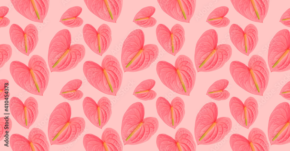 Festive background of pink flowers on a pink background.