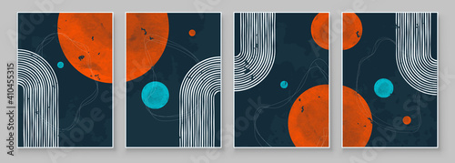 Mid-Century Modern Design. A trendy set of Abstract Black Hand Painted Illustrations for Postcard, Social Media Banner, Brochure Cover Design or Wall Decoration Background. Vector illustration.