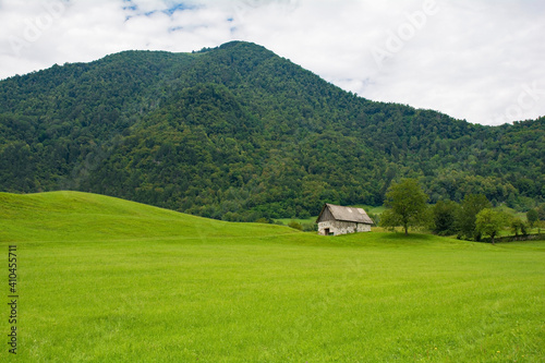 The summer landscape near the village of Zatolmin in Tolmin municipality, Primorska, Slovenia. Part of the Triglav National Park
 photo