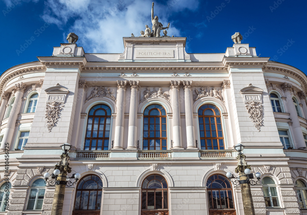 Facade of main building of Warsaw University of Technology, Warsaw city, Poland