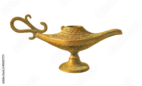 Aladdin lamp isolated on white background. Magical Arabian object
