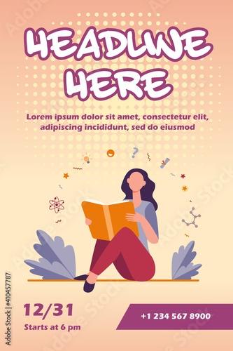 Female student sitting and reading book