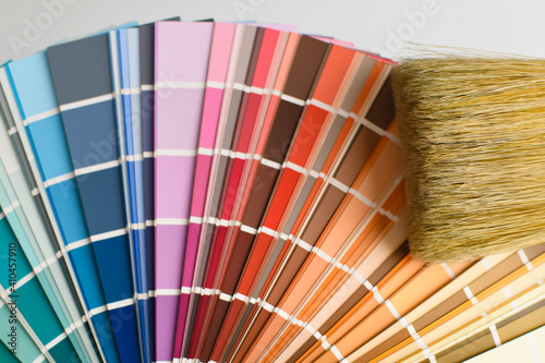 Color palette, catalog of paint samples with a brush. The color swatch used to match the paint.