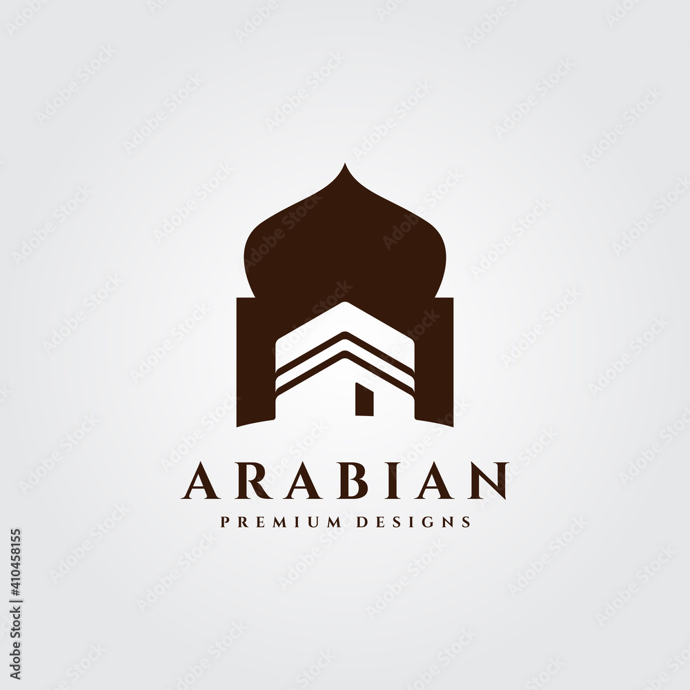 vintage kaaba building logo vector islamic symbol illustration design