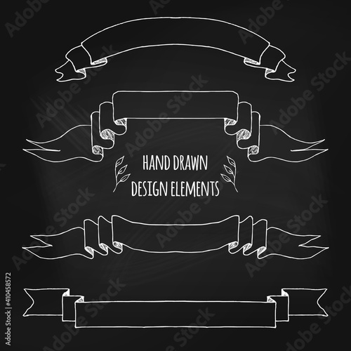 Set of handdrawn vintage elements. Ribbons, arrows, laurel wreath, page deviders. Hand drawn sketched, vector illustration for bullet journal, notepad, memobook, scrapbooking, invitations, weddings.