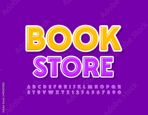 Vector colorful Sign Book Store. Artistic Bright Font. Stylish Alphabet Letters, Numbers and Symbols