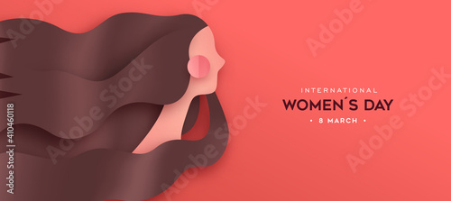 Happy Women's Day paper cut woman hair banner