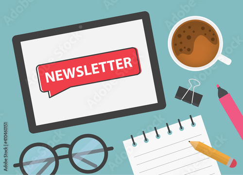 notification with newsletter written on tablet screen- vector illustration
