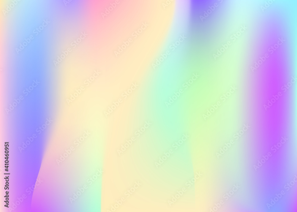 Gradient mesh abstract background. Colorful holographic backdrop with gradient mesh. 90s, 80s retro style. Pearlescent graphic template for placard, presentation, banner, brochure.