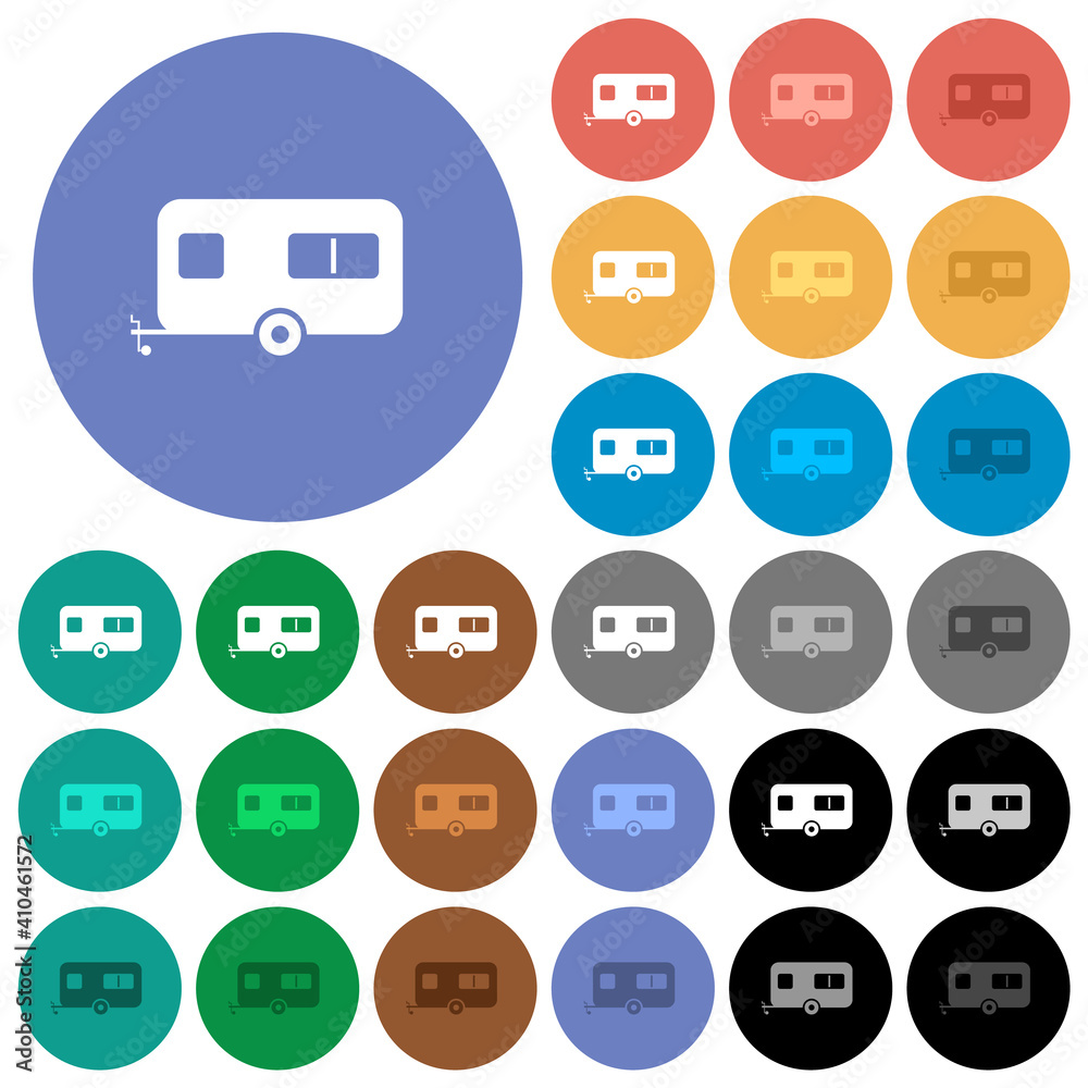 Caravan trailer round flat multi colored icons Caravan trailer round flat multi colored icons