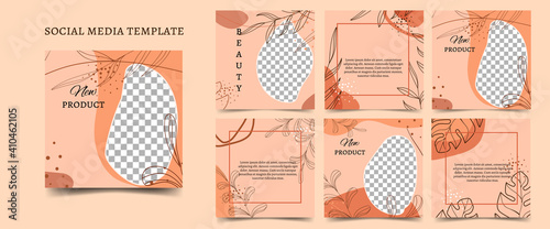Square postcards in brown, terracotta, and beige colors are sold. Vector template for social networks, blog, advertising promotion.  Space for text