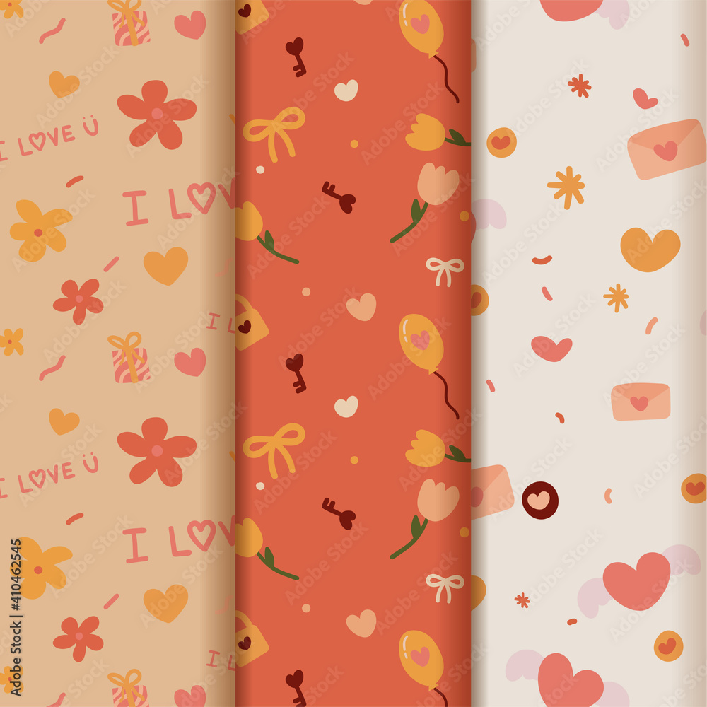 Valentine's Day element collection backgrounds set with hand drawn hearts. Doodles and sketches vector vintage illustrations