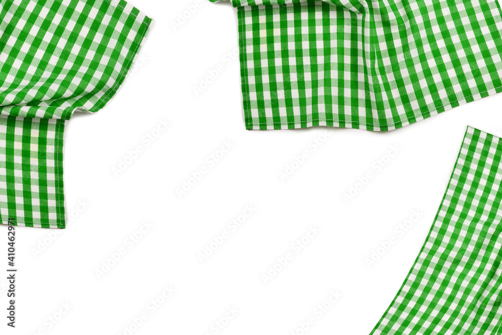 Green napkin isolated on white background. Copy space. Green napkin isolated on white background. Copy space.