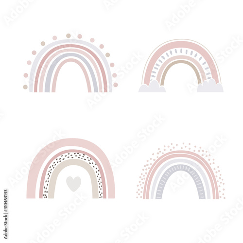 Abstract rainbows hand drawn set. Color Scandinavian bows decorative doodles, vector illustration
