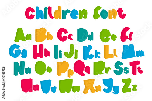 Children font in the cartoon style. Colorful typography. Vector alphabet.